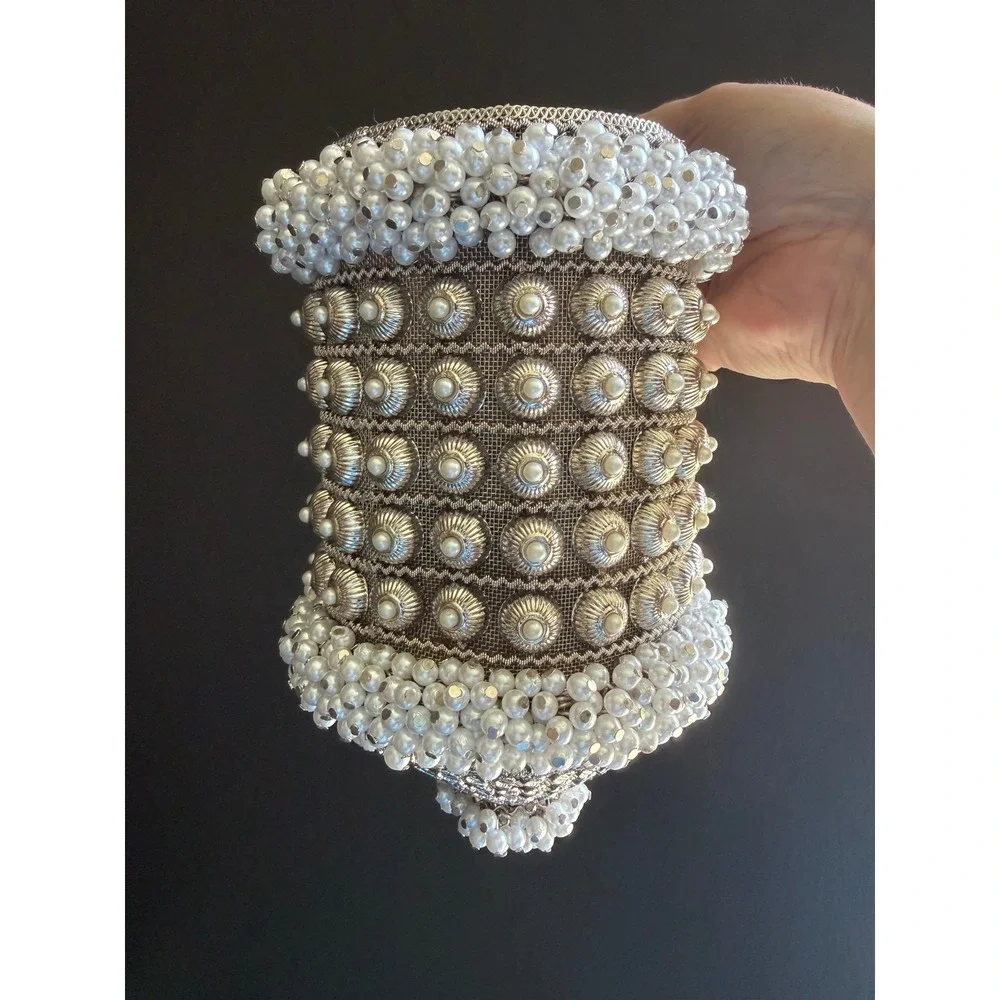 Ramla Cocktail Pearl Signature Bag OS Silver White Beaded Lantern Evening Bag